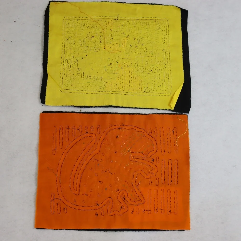 Vintage Kuna Mola Animal Textile Panels Pair Black Unisex Folk Art